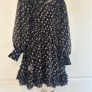 Cider Black Floral Ruffle Mini Dress